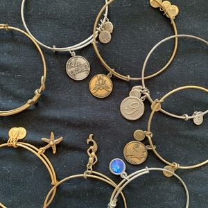 EIGHT silver and gold Alex and ani bracelets